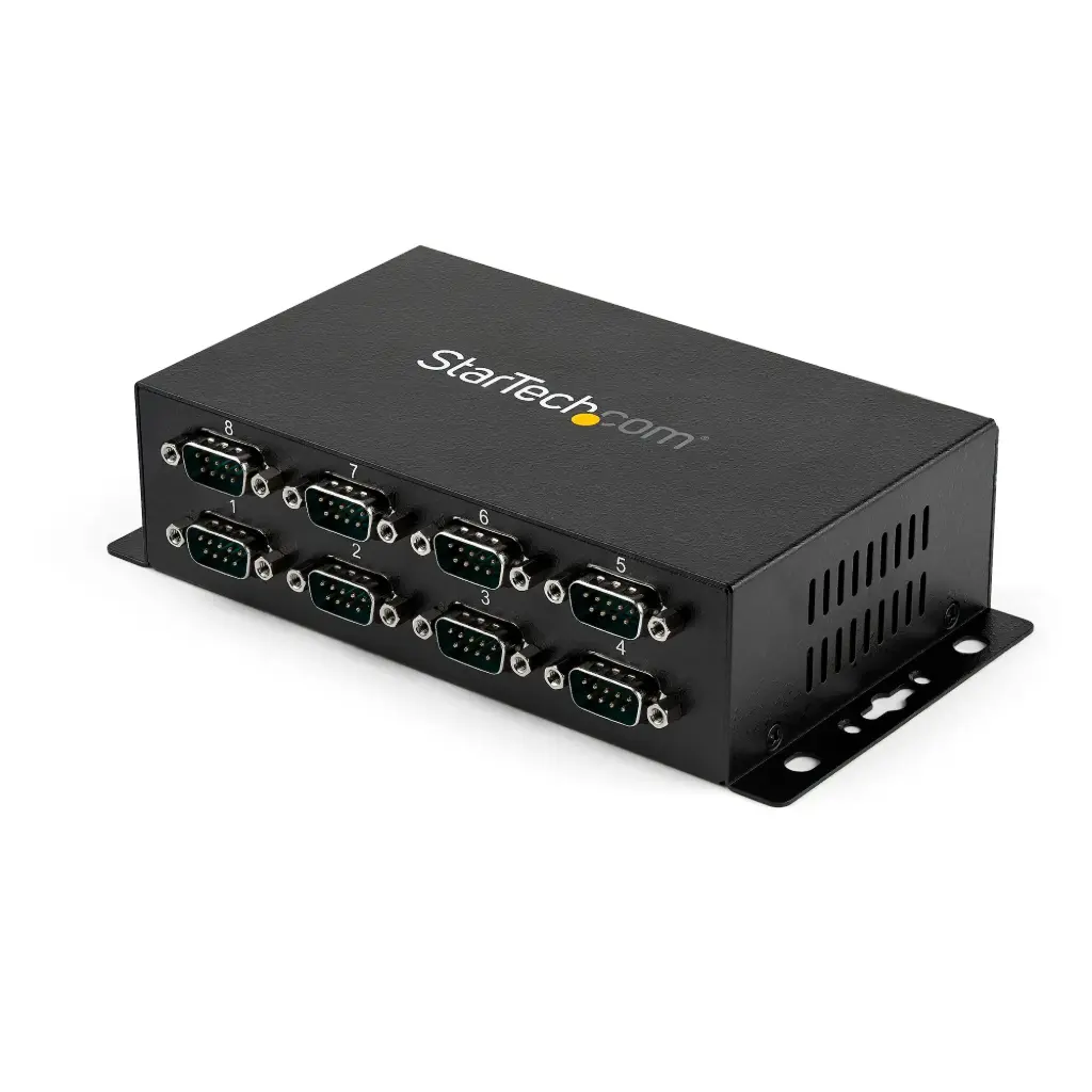 StarTech 8 Port USB to DB9 RS232 Serial Adapter Hub – Industrial DIN Rail and Wall Mountable - TAA
